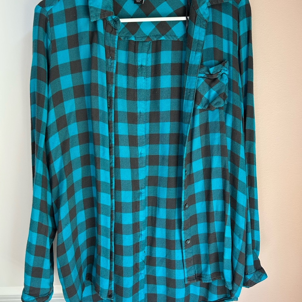 Women’s Blue and Black Checkered Shirt